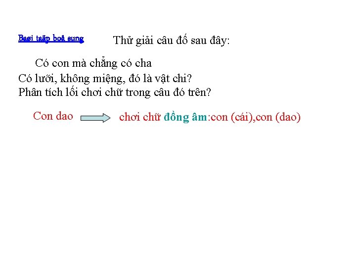 Baøi taäp boå sung Thử giải câu đố sau đây: Có con mà chẳng