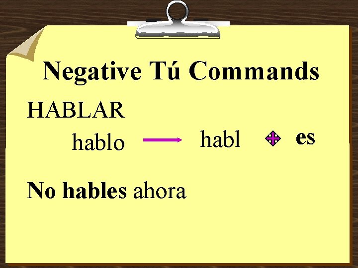 Negative Tú Commands HABLAR hablo No hables ahora habl es 