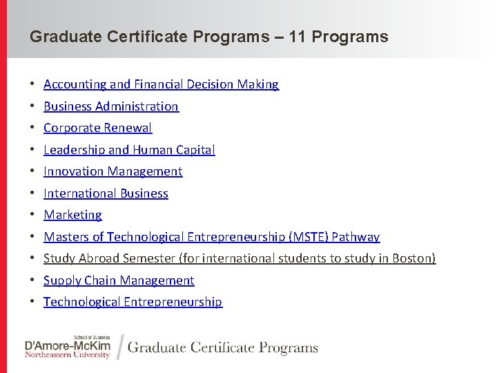 Click to edit Master title style Graduate Certificate Programs – 11 Programs • Accounting