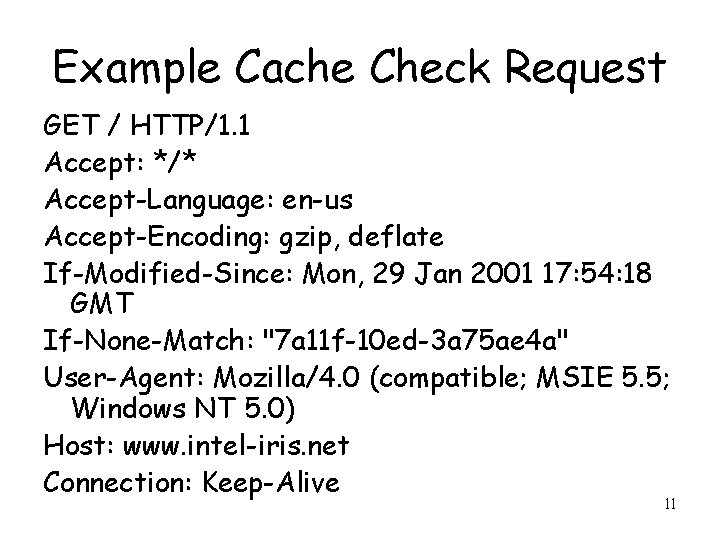 Example Cache Check Request GET / HTTP/1. 1 Accept: */* Accept-Language: en-us Accept-Encoding: gzip,