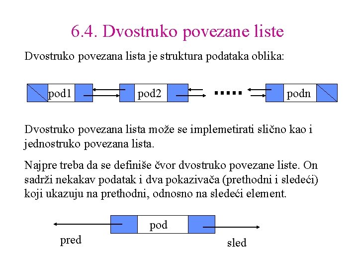 6. 4. Dvostruko povezane liste Dvostruko povezana lista je struktura podataka oblika: pod 1