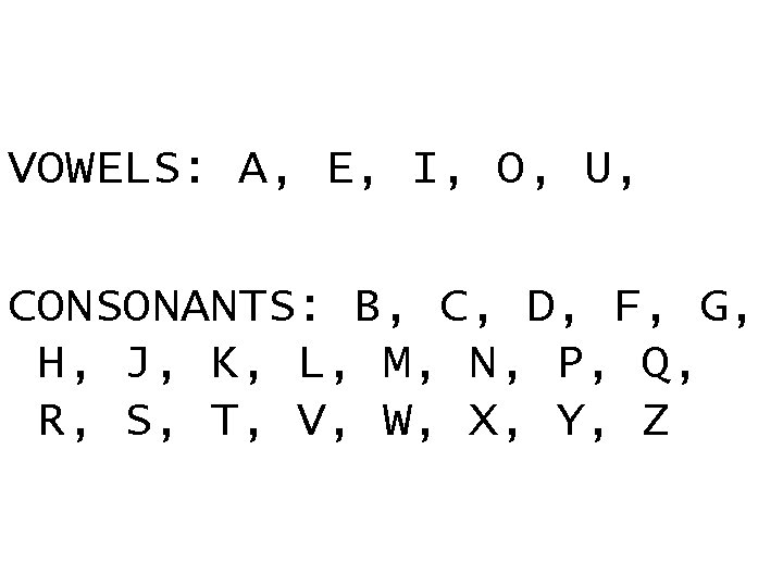 Vowels A E I O U Consonants B