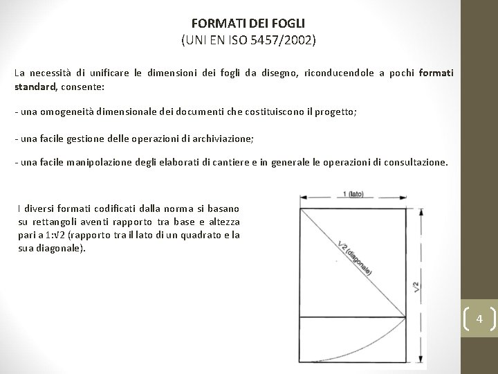 FORMATI DEI FOGLI (UNI EN ISO 5457/2002) La necessità di unificare le dimensioni dei