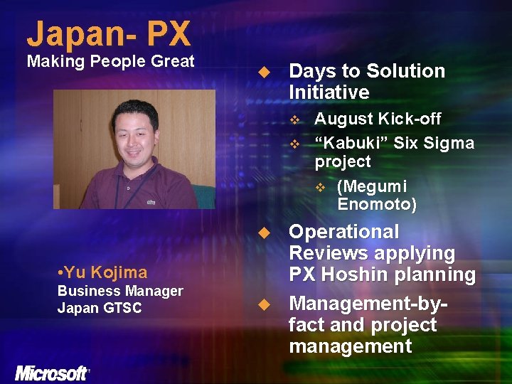 Japan- PX Making People Great u Days to Solution Initiative v v u •