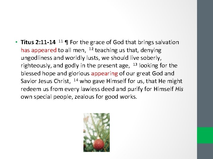 • Titus 2: 11 -14 11 ¶ For the grace of God that • Titus 2: 11 -14 11 ¶ For the grace of God that