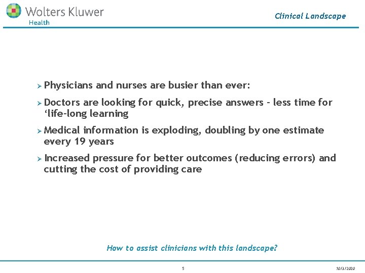 Clinical Landscape Ø Ø Physicians and nurses are busier than ever: Doctors are looking
