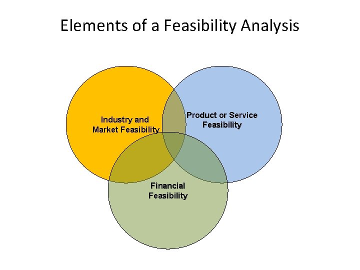 Elements of a Feasibility Analysis Industry and Market Feasibility Product or Service Feasibility Financial