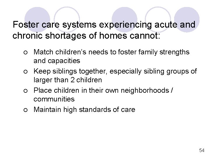 Foster care systems experiencing acute and chronic shortages of homes cannot: ¡ ¡ Match