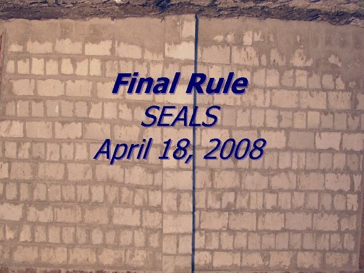 Final Rule SEALS April 18, 2008 