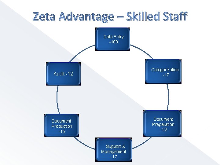 Zeta Advantage – Skilled Staff Data Entry -109 Categorization -17 Audit -12 Document Preparation