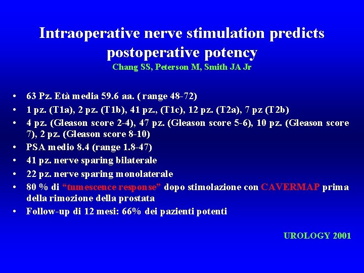 Intraoperative nerve stimulation predicts postoperative potency Chang SS, Peterson M, Smith JA Jr •