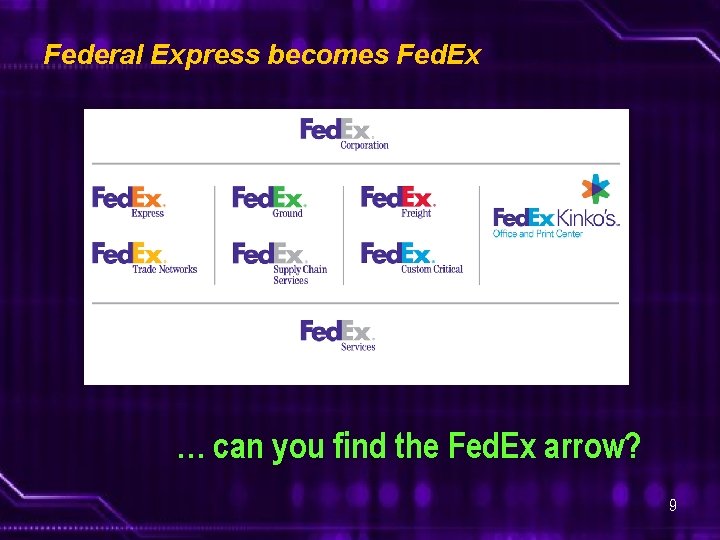 Federal Express becomes Fed. Ex … can you find the Fed. Ex arrow? 9