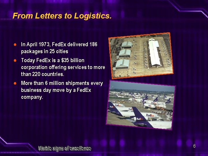 From Letters to Logistics. ● In April 1973, Fed. Ex delivered 186 packages in