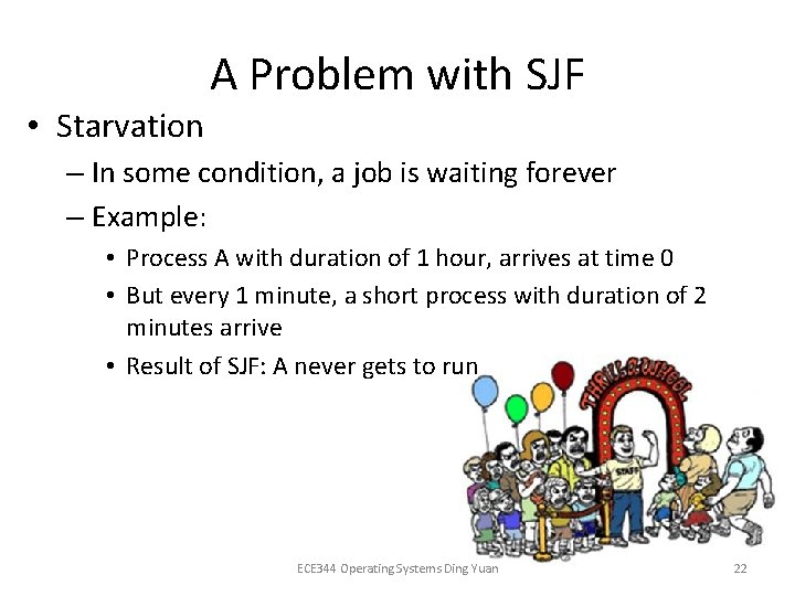  • Starvation A Problem with SJF – In some condition, a job is