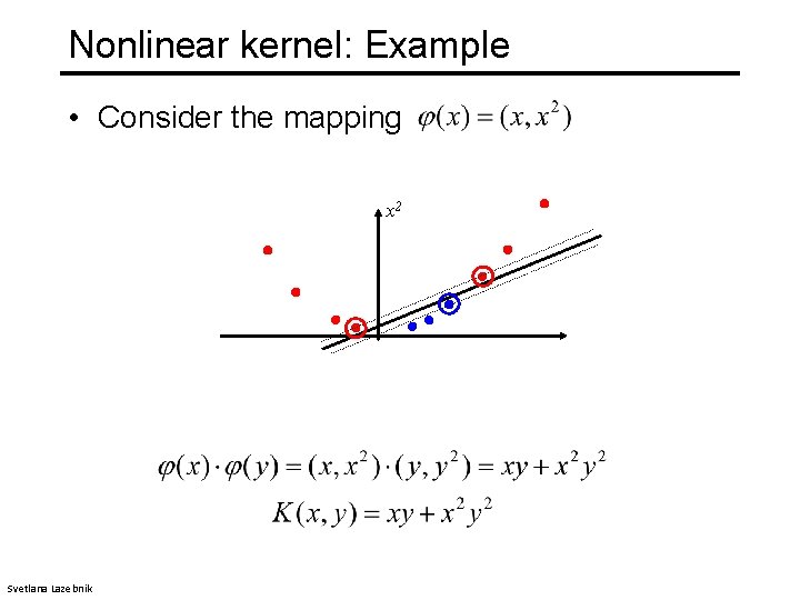 Nonlinear kernel: Example • Consider the mapping x 2 Svetlana Lazebnik 