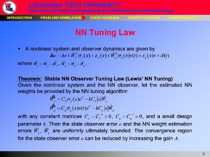 LOUISIANA TECH UNIVERSITY Department of Electrical Engineering and Institute for Micromanufacturing INTRODUCTION PROBLEM FORMULATION