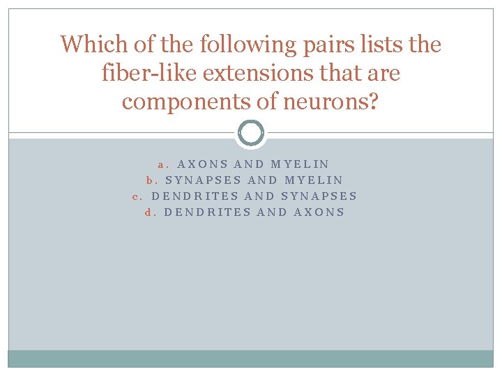 Which of the following pairs lists the fiber-like extensions that are components of neurons?