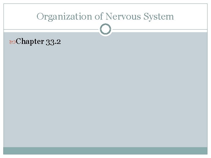 Organization of Nervous System Chapter 33. 2 