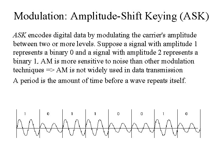 Modulation: Amplitude-Shift Keying (ASK) ASK encodes digital data by modulating the carrier's amplitude between