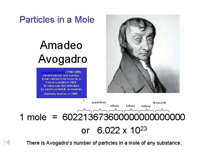 Particles in a Mole Amadeo Avogadro Amedeo Avogadro (1766 -1856) never knew his own