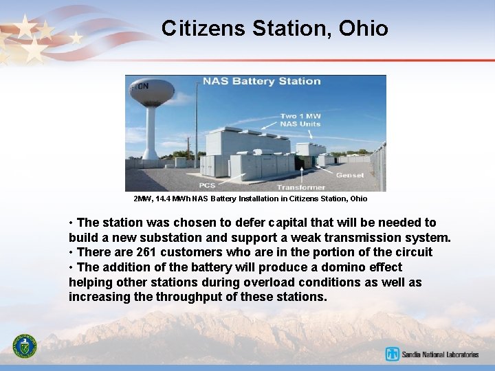 Citizens Station, Ohio 2 MW, 14. 4 MWh NAS Battery Installation in Citizens Station,