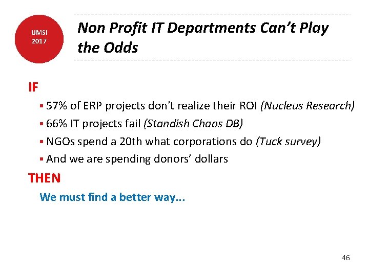 UMSI 2017 Non Profit IT Departments Can’t Play the Odds IF § 57% of