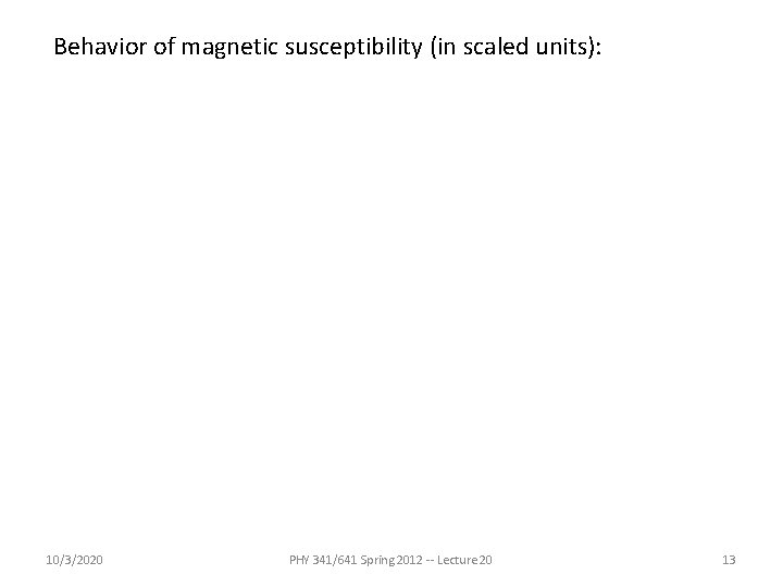 Behavior of magnetic susceptibility (in scaled units): 10/3/2020 PHY 341/641 Spring 2012 -- Lecture