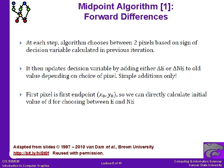 Midpoint Algorithm [1]: Forward Differences Adapted from slides © 1997 – 2010 van Dam