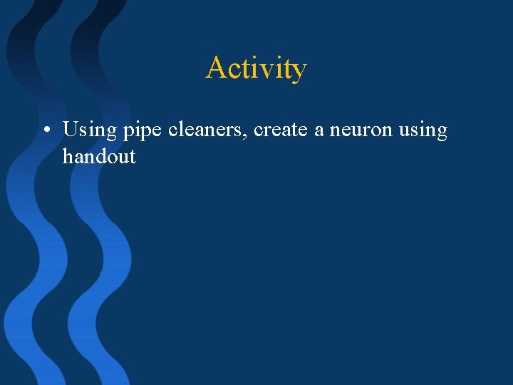 Activity • Using pipe cleaners, create a neuron using handout 