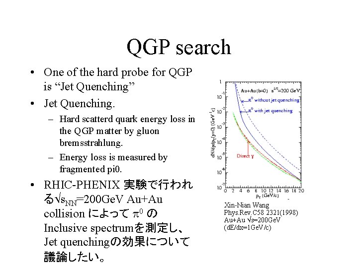 QGP search • One of the hard probe for QGP is “Jet Quenching” •