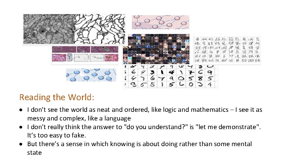 Reading the World: I don’t see the world as neat and ordered, like logic Reading the World: I don’t see the world as neat and ordered, like logic