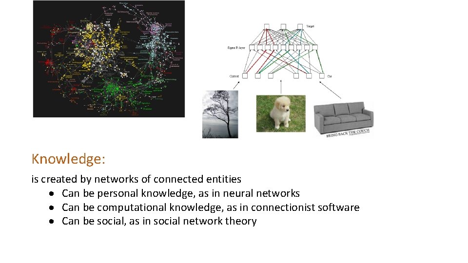Knowledge: is created by networks of connected entities Can be personal knowledge, as in Knowledge: is created by networks of connected entities Can be personal knowledge, as in