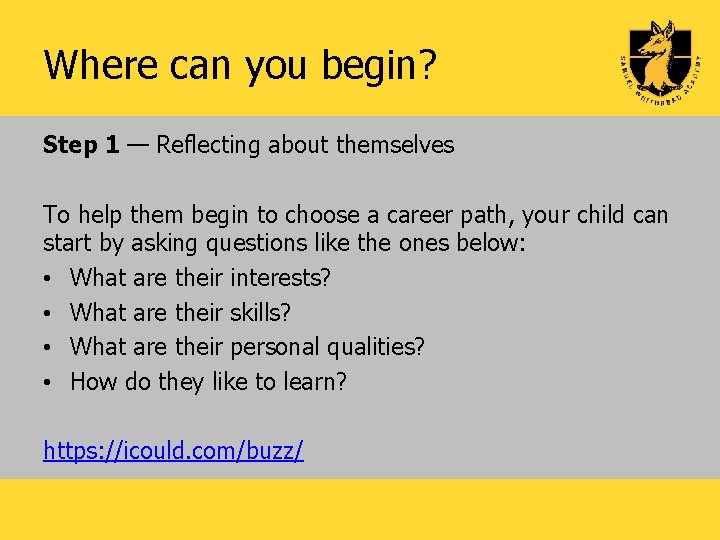 Where can you begin? Step 1 — Reflecting about themselves To help them begin