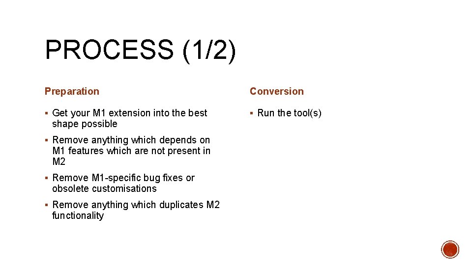 PROCESS (1/2) Preparation Conversion § Get your M 1 extension into the best §