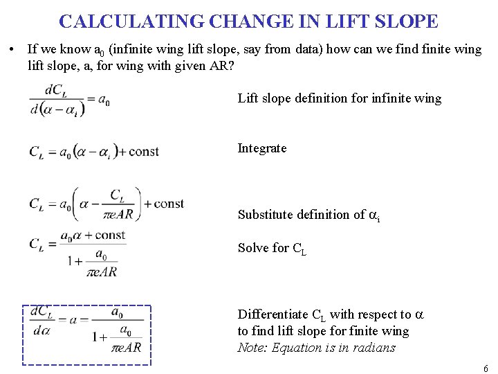 CALCULATING CHANGE IN LIFT SLOPE • If we know a 0 (infinite wing lift