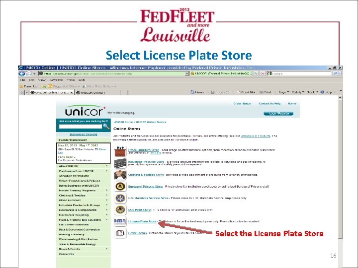 Select License Plate Store Select the License Plate Store 16 