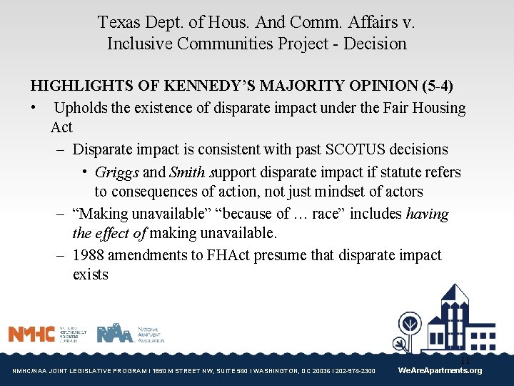 Texas Dept. of Hous. And Comm. Affairs v. Inclusive Communities Project - Decision HIGHLIGHTS