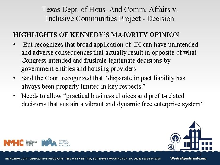 Texas Dept. of Hous. And Comm. Affairs v. Inclusive Communities Project - Decision HIGHLIGHTS