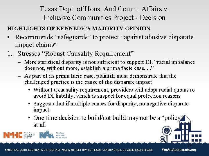 Texas Dept. of Hous. And Comm. Affairs v. Inclusive Communities Project - Decision HIGHLIGHTS