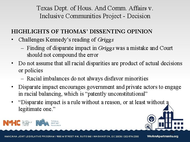 Texas Dept. of Hous. And Comm. Affairs v. Inclusive Communities Project - Decision HIGHLIGHTS