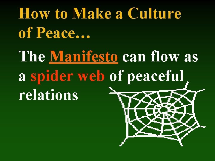 How to Make a Culture of Peace… The Manifesto can flow as a spider
