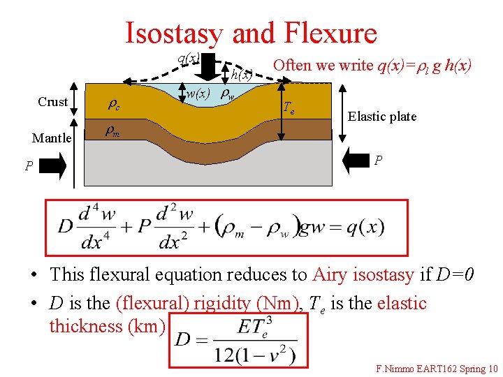 Isostasy and Flexure q(x) h(x) Crust rc Mantle rm P w(x) rw Often we