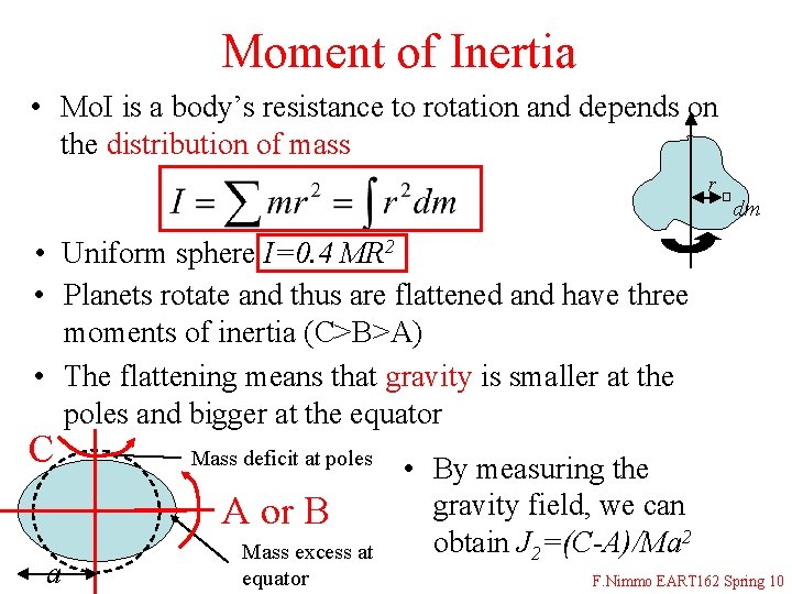Moment of Inertia • Mo. I is a body’s resistance to rotation and depends