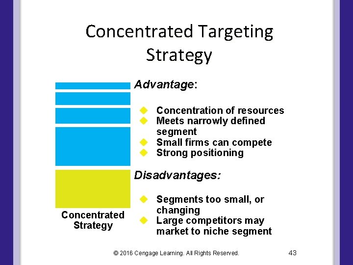Concentrated Targeting Strategy Advantage: u Concentration of resources u Meets narrowly defined segment u Concentrated Targeting Strategy Advantage: u Concentration of resources u Meets narrowly defined segment u