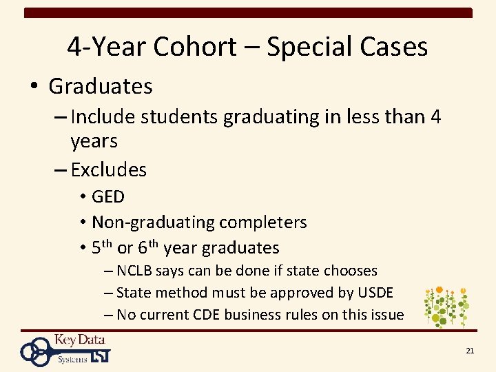 4 -Year Cohort – Special Cases • Graduates – Include students graduating in less