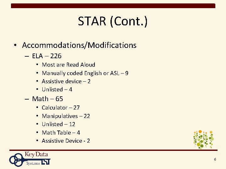 STAR (Cont. ) • Accommodations/Modifications – ELA – 226 • • Most are Read