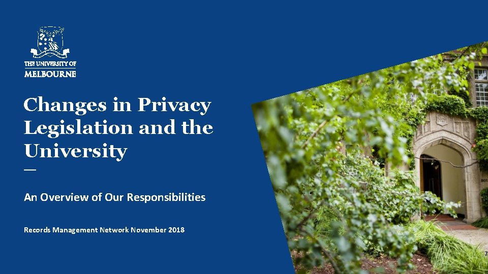 Changes in Privacy Legislation and the University An Overview of Our Responsibilities Records Management