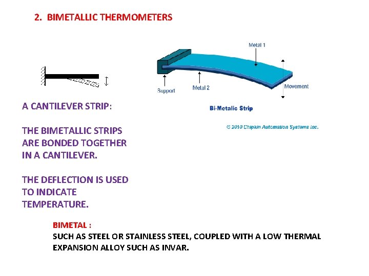 2. BIMETALLIC THERMOMETERS A CANTILEVER STRIP: THE BIMETALLIC STRIPS ARE BONDED TOGETHER IN A