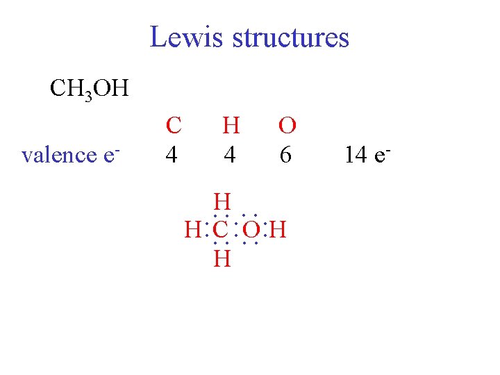 Lewis structures CH 3 OH H 4 O 6 : H H : C