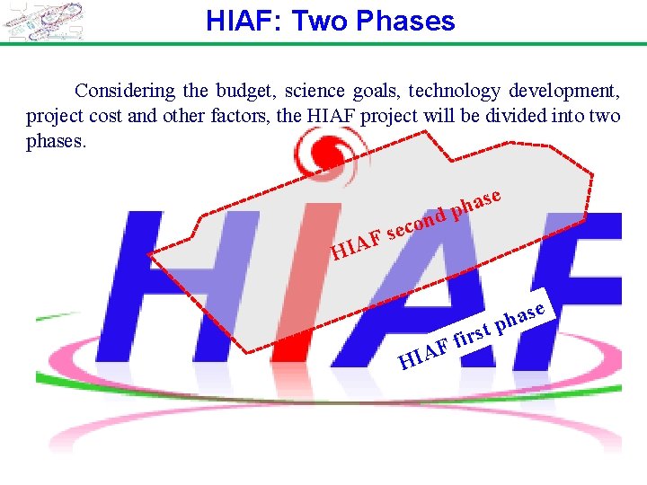 HIAF: Two Phases Considering the budget, science goals, technology development, project cost and other HIAF: Two Phases Considering the budget, science goals, technology development, project cost and other